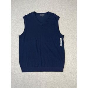 Hart Schaffner Marx Sweater Vest Mens L Navy Sleeveless Fine Merino Wool